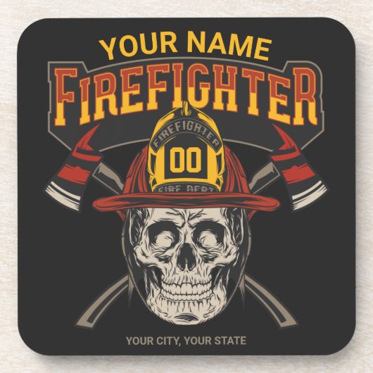 Personalized Fireman Skull Helmet Achse Firefighte Getränkeuntersetzer (Vorderseite)