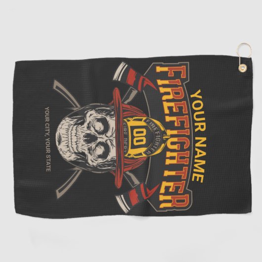 Personalized Fireman Skull Helmet Achse Firefighte Golfhandtuch (Horizontal)