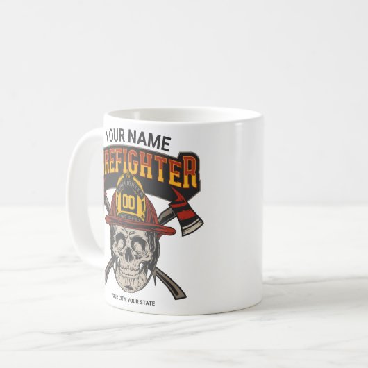 Personalized Fireman Skull Helmet Achse Firefighte Kaffeetasse (Vorderseite Links)