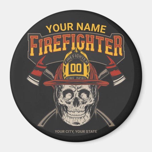 Personalized Fireman Skull Helmet Achse Firefighte Magnet (Vorne)