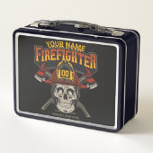 Personalized Fireman Skull Helmet Achse Firefighte Metall Brotdose (Rückseite)