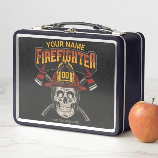 Personalized Fireman Skull Helmet Achse Firefighte Metall Brotdose (Beispiel)