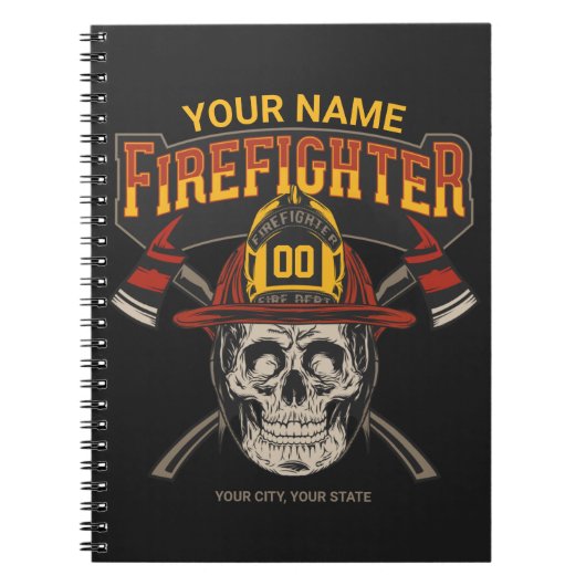 Personalized Fireman Skull Helmet Achse Firefighte Notizblock (Vorderseite)