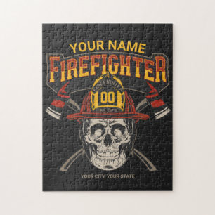 Personalized Fireman Skull Helmet Achse Firefighte Puzzle