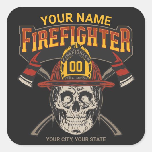 Personalized Fireman Skull Helmet Achse Firefighte Quadratischer Aufkleber (Vorderseite)