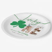 Personalized First Birthday Shamrock Photo Party  Pappteller (Schrägansicht)