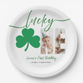 Personalized First Birthday Shamrock Photo Party  Pappteller (Vorderseite)