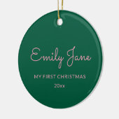 Personalized First Christmas Baby Photo Name Green Keramik Ornament (Links)