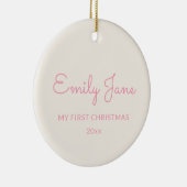 Personalized First Christmas Baby Photo Name Pink Keramik Ornament (Rechts)