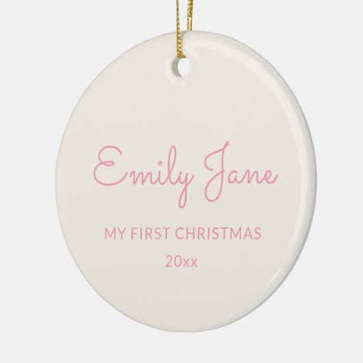 Personalized First Christmas Baby Photo Name Pink Keramik Ornament (Links)