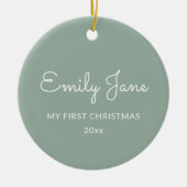 Personalized First Christmas Baby Photo Name Sage Keramik Ornament (Vorne)