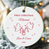 Personalized First Christmas Married Dove Keramik Ornament