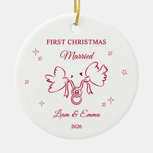 Personalized First Christmas Married Dove Keramik Ornament (Vorne)