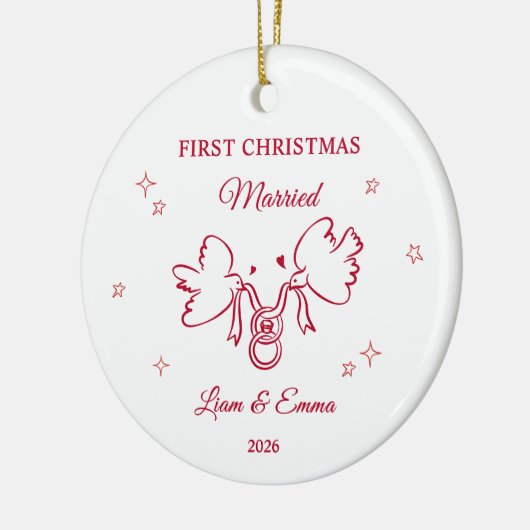 Personalized First Christmas Married Dove Keramik Ornament (Links)