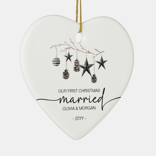 Personalized First Christmas Married Names Keramik Ornament (Rechts)