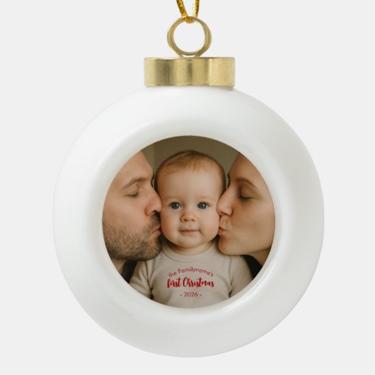 Personalized First Christmas Photo Keramik Kugel-Ornament (Vorderseite)