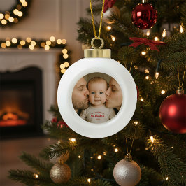 Personalized First Christmas Photo  Keramik Kugel-Ornament