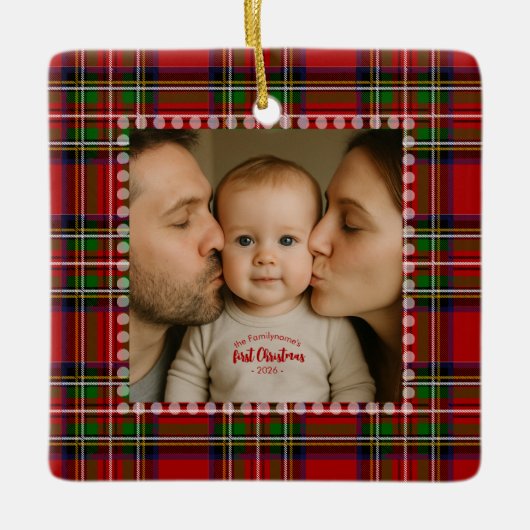 Personalized First Christmas Photo Keramikornament (Vorderseite)