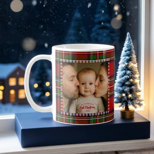 Personalized First Christmas Photo Tartan Kaffeetasse
