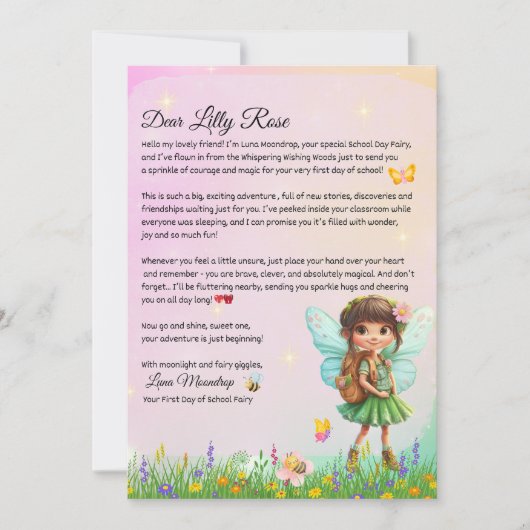 Personalized First Day of School Fairy Letter  Einladung (Vorderseite)