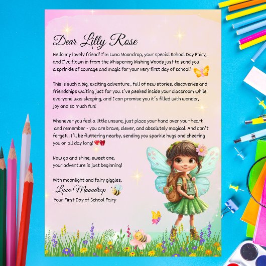 Personalized First Day of School Fairy Letter Einladung