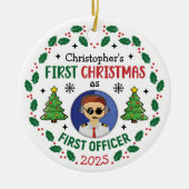 Personalized First Officer Custom Name Christmas Keramik Ornament (Vorne)