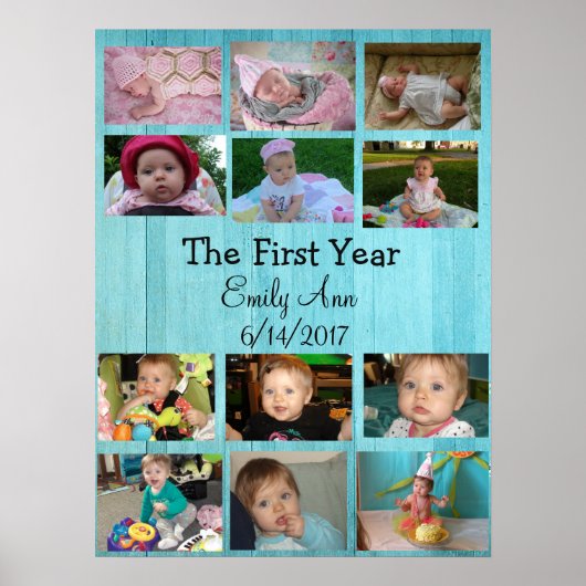 Personalized First Year Collage Baby Photo Poster (Vorne)