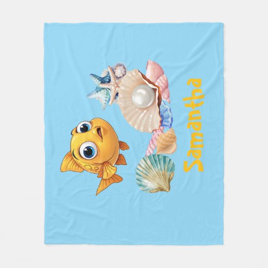 Personalized Fish Blanket | Custom Name Ocean  Fleecedecke (Vorderseite)