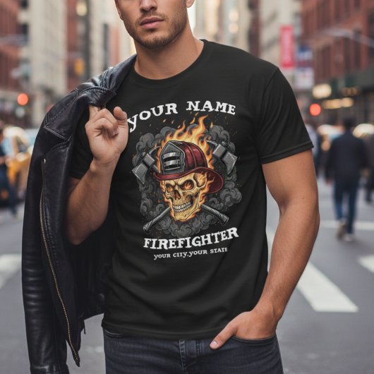 Personalized Flame Skull Firefighter Gear T-Shirt