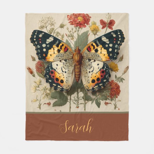 Personalized Fleece Blanket Butterfly Floral Tan (Vorderseite)