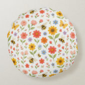 Personalized Floral Bee Round Pillow Rundes Kissen (Rückseite)