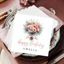 Personalized Floral Birthday Napkins Custom Name Serviette