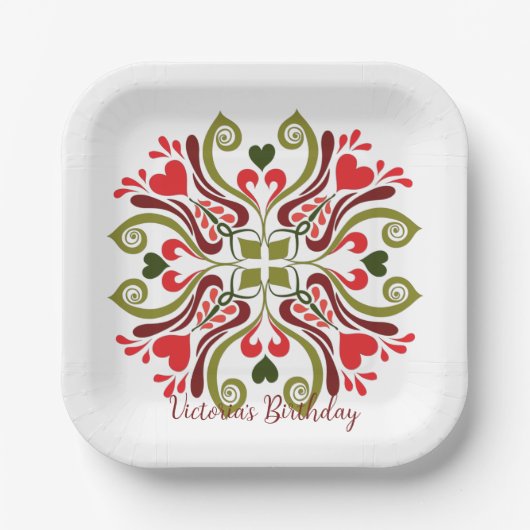 Personalized Floral Birthday Party Plates Pappteller (Vorderseite)