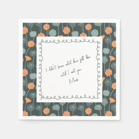 Personalized Floral Border Love Note Napkin Serviette (Vorderseite)