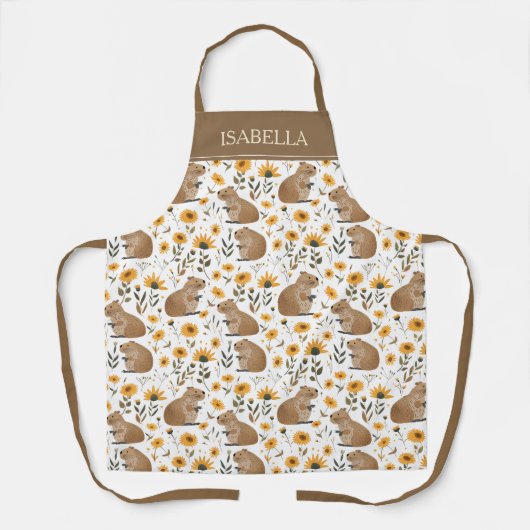 Personalized Floral Capybara Schürze (Vorderseite)