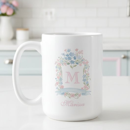Personalized Floral Crest Mug Kaffeetasse