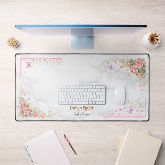 Personalized Floral Desk Mat - Elegant Workspace Schreibtischunterlage (Büro 1)