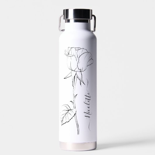 Personalized Floral Flower Name Elegant Script Trinkflasche (Vorne)