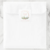Personalized Floral Garland Pink Wedding Sanitizer Quadratischer Aufkleber (Tasche)