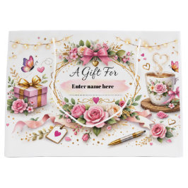 Personalized Floral Gift Bag With Custom Name Große Geschenktüte