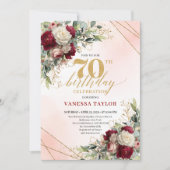 Personalized floral gold 70th birthday invite card einladung (Vorderseite)