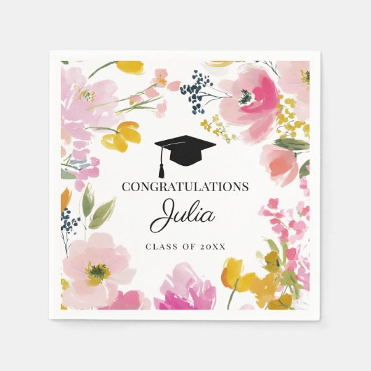 Personalized Floral Graduation Party Decor Serviette (Vorderseite)