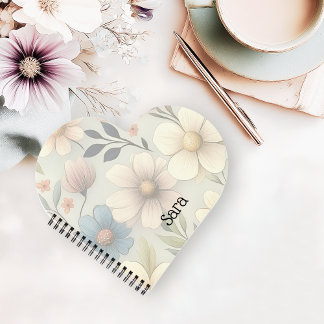 Personalized Floral Heart-Shaped Notebook Notizblock