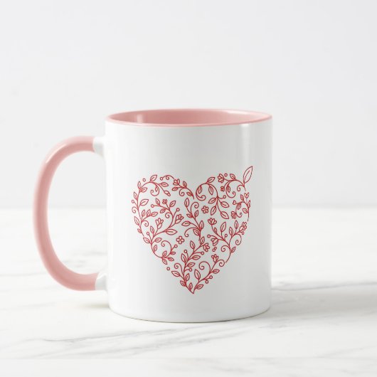 Personalized Floral Heart Valentine's Coffee Mug Tasse (Links)