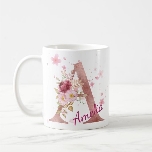 Personalized Floral Initial Mug - Letter A Kaffeetasse (Links)