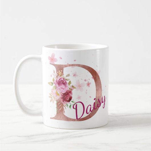 Personalized Floral Initial Mug – Letter D Kaffeetasse (Links)