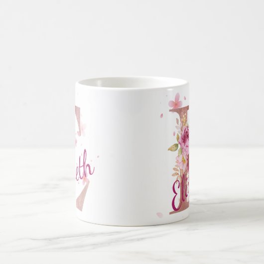 Personalized Floral Initial Mug – Letter E Kaffeetasse (Mittel)