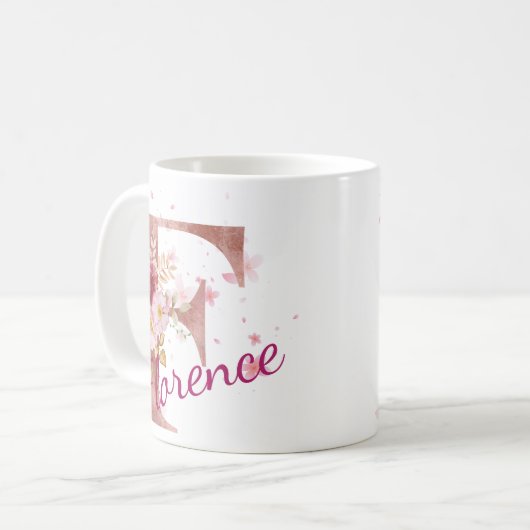 Personalized Floral Initial Mug – Letter F Kaffeetasse (Vorderseite Links)