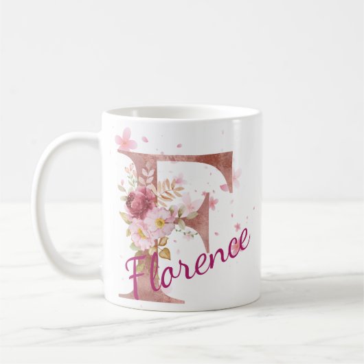 Personalized Floral Initial Mug – Letter F Kaffeetasse (Links)