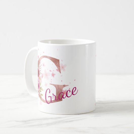 Personalized Floral Initial Mug – Letter G Kaffeetasse (Vorderseite Links)
